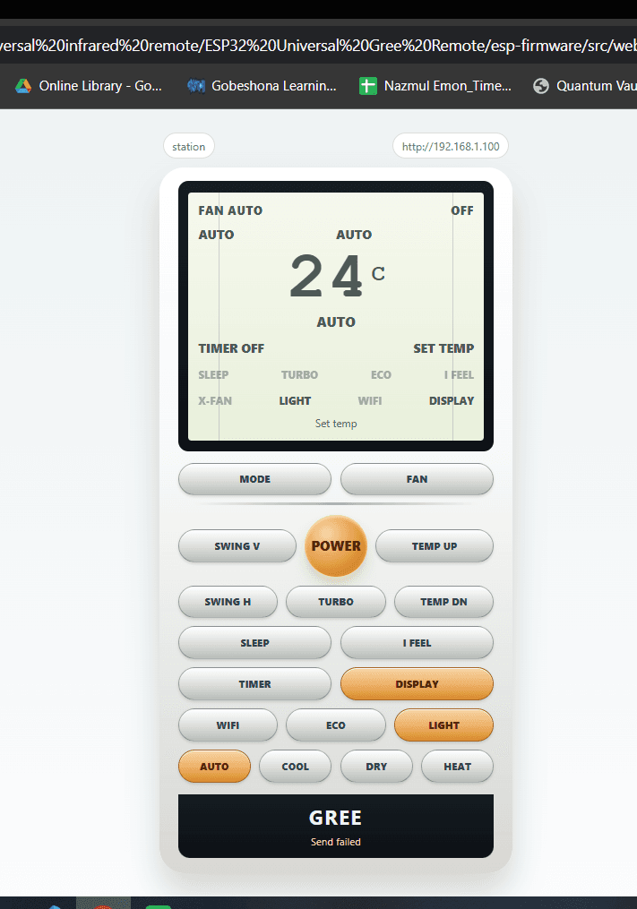 Universal IR Gree AC Remote